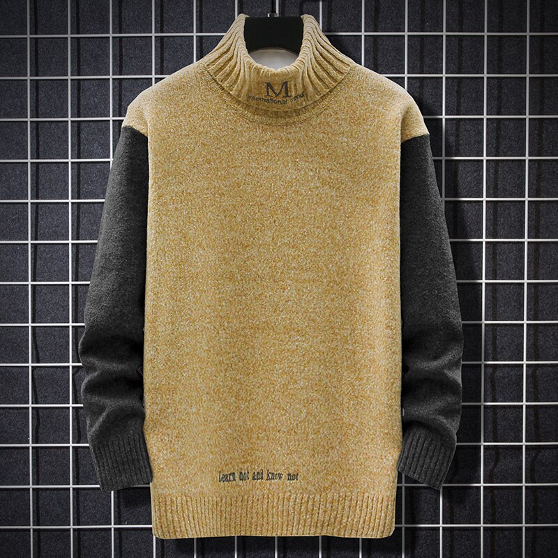 Huncher herre sweater mandlig rullekrave herre efterår afslappet højhalset pullover herre sweatere sweatere sort sweater til herrer: Gul sweater han / Asiatiske -3xl