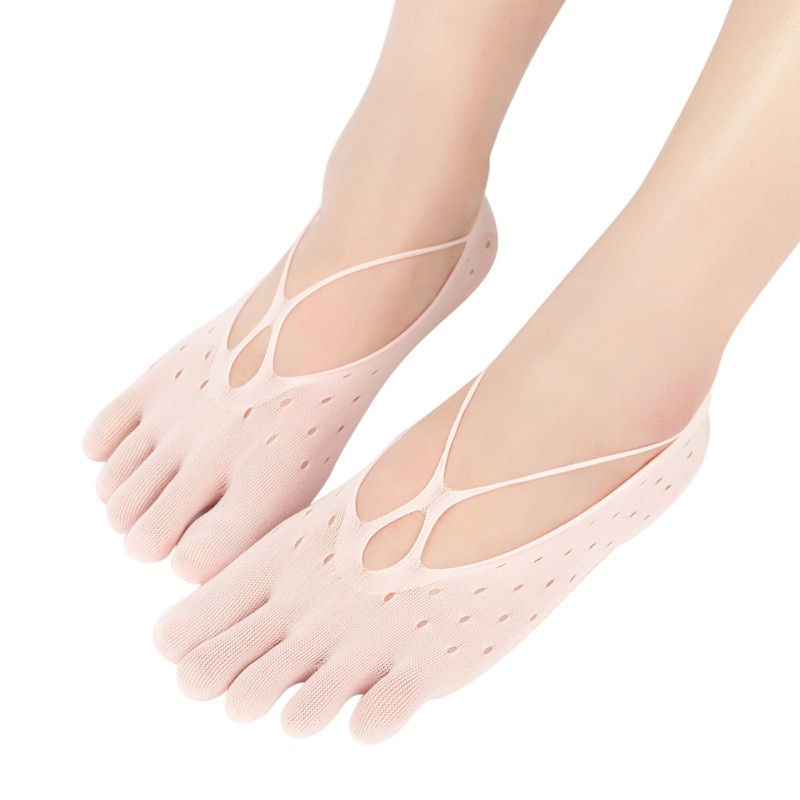 Five-finger Sock Women Slippers Velvet Summer Mesh Breathable Invisible Shallow Silicone Boat Socks Cross-hole Style