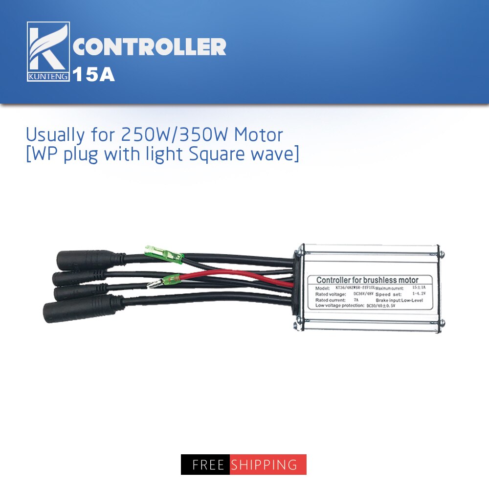EBike Controller 36V 48V 250W 350W 15A 6 Mosfets KT Controller brushless Electric Bicycle Controller with Light Function: 15A WP Light