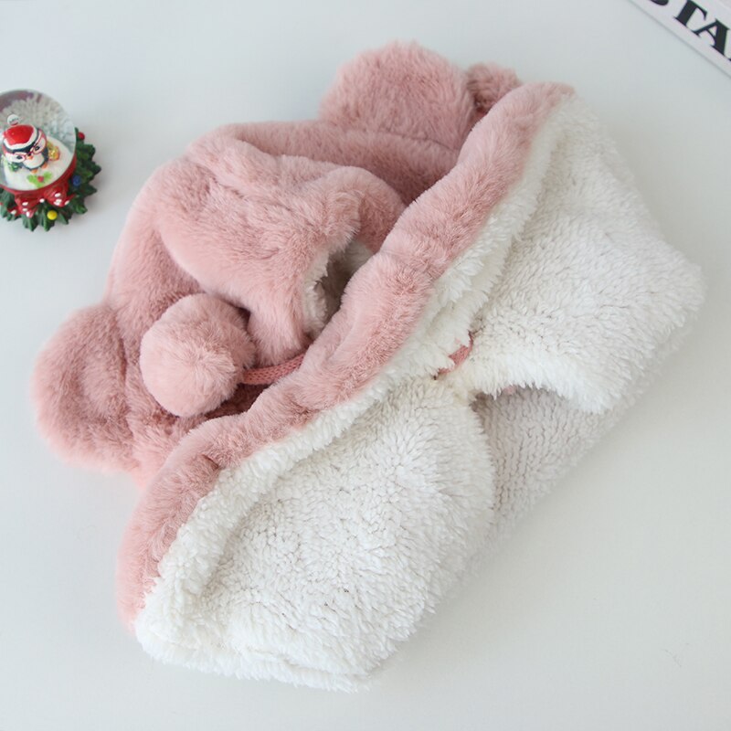 Schattige babymuts met berenoortjes, warme pluche wintermuts voor meisjes en jongens, effen kleur, oorbescherming voor buiten, zachte peutermuts
