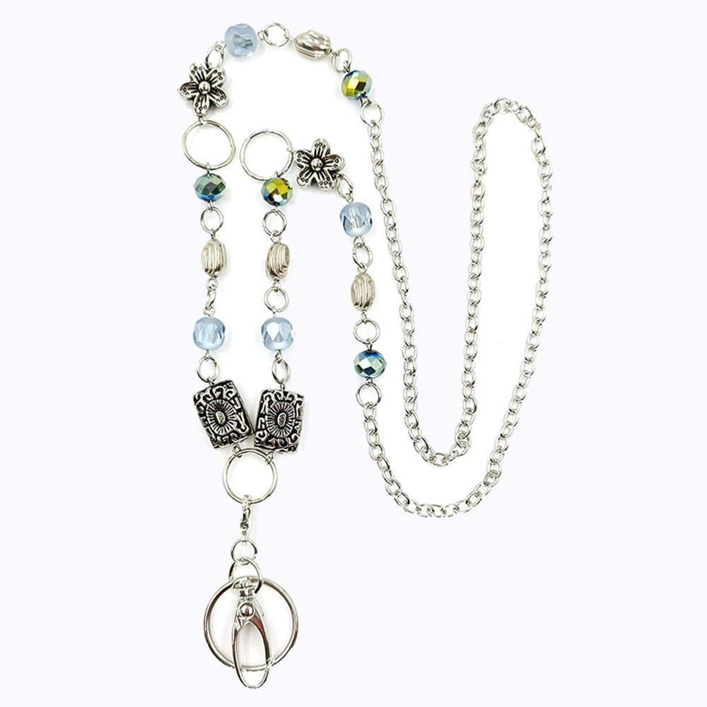 Beads Lanyards Badge Lanyards with ID Holder Keychain Holder Necklace Lanyards for Women Girl: Light Grey