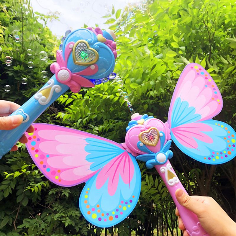 freundlicher Handheld Zauberstab blasiert Maschine Elektrische Schmetterling blasiert Gebläse Hersteller mit Musik Licht freundlicher draussen Garten Spielzeug