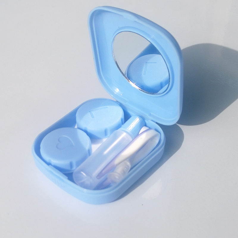 Let at bære rejsebriller kontaktlinseræske mini firkantet kontaktlinsetaske rejsesæt øjne plejesæt spejl container holder: Blå