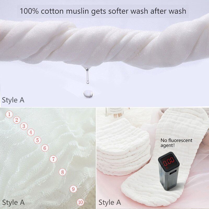 100% Cotton Baby Diaper Inserts 10 Layers Washable Cloth Diapers for Newborns Children 5/10 pcs Reusable Nappies Liners