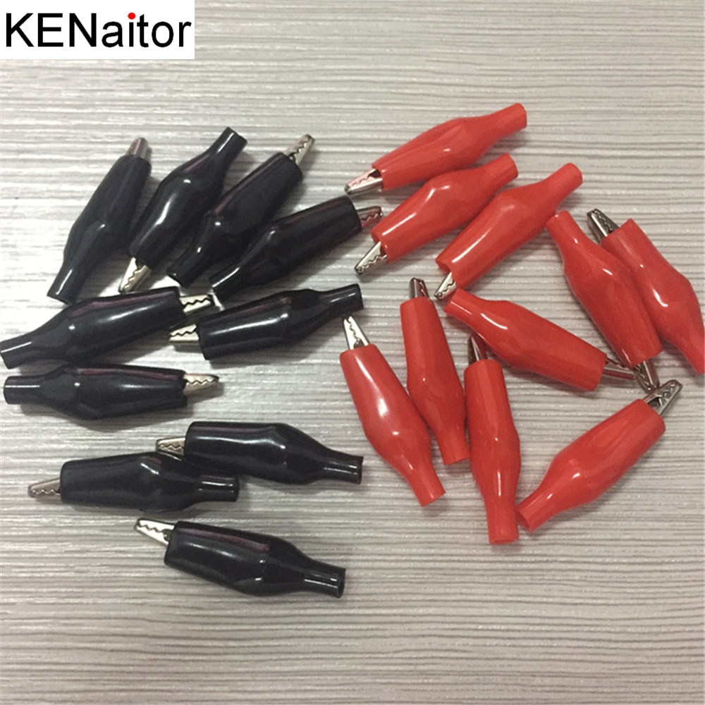 Alligator Clip crocodile electrical Clamp DIY 20 PCS Metal FOR Testing Probe Meter 28MM Black and red Plastic Boot