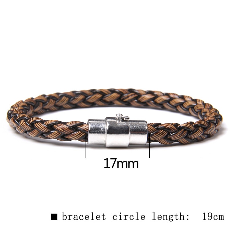 Bracelet tressé en bambou brun pour hommes, bijoux en acier inoxydable, fait à la main, avec boucle magnétique, Bracelet à breloques, pour hommes