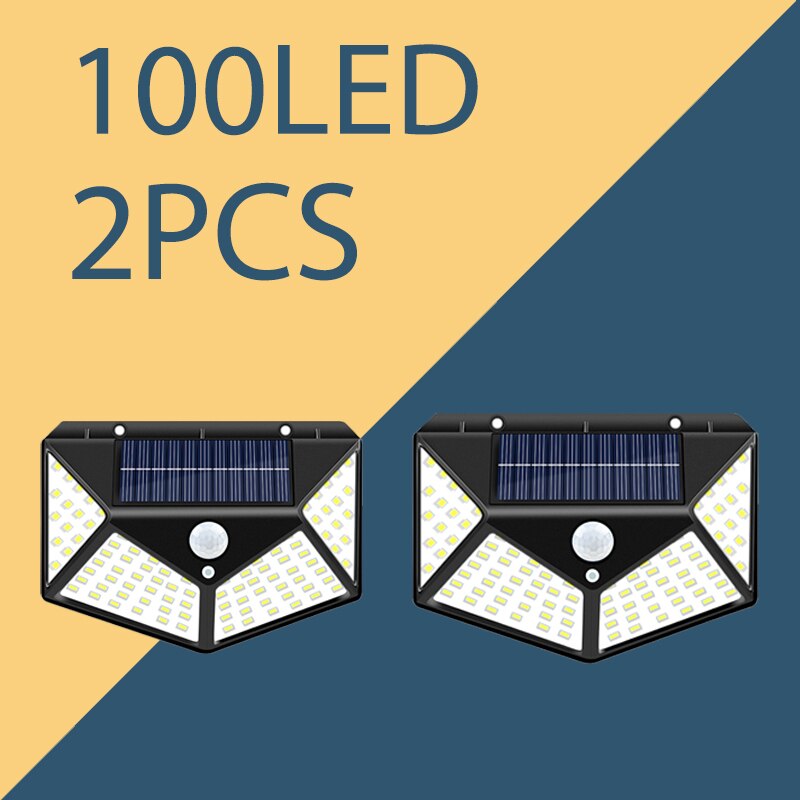 100 LED Solar Floodlight Motion Sensor 5V 100W Outdoor Solar Lamp IP65 Waterproof Floodlight Garden Spotlight Street Lamp: 100LED   2PCS