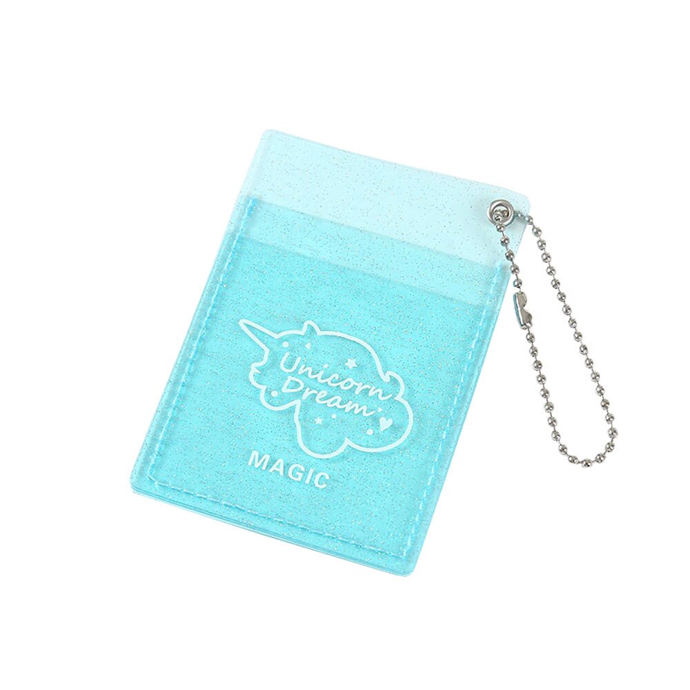 Summer Transparent Clutch Wallets PVC Folding Lanyard Short Wallet Girl Glitter ID Card Holder Business Card Case Purse: Sky Blue