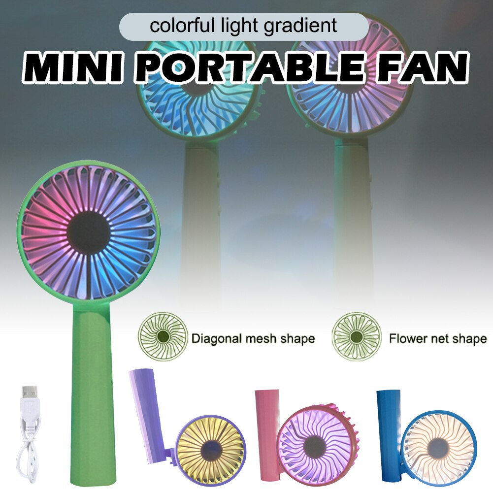 Oplaadbare Modieuze Mini Draagbare Handheld Persoonlijke Handy Fan Met Led Kleurrijke Licht Voor Home Office Student Fan