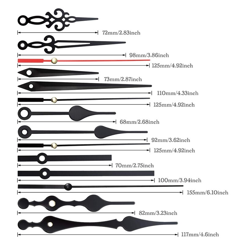 2 Pieces High Torque Long Shaft Clock Movement Mechanism with 5 Different Pairs of Hands Clock Repair Parts Replacement