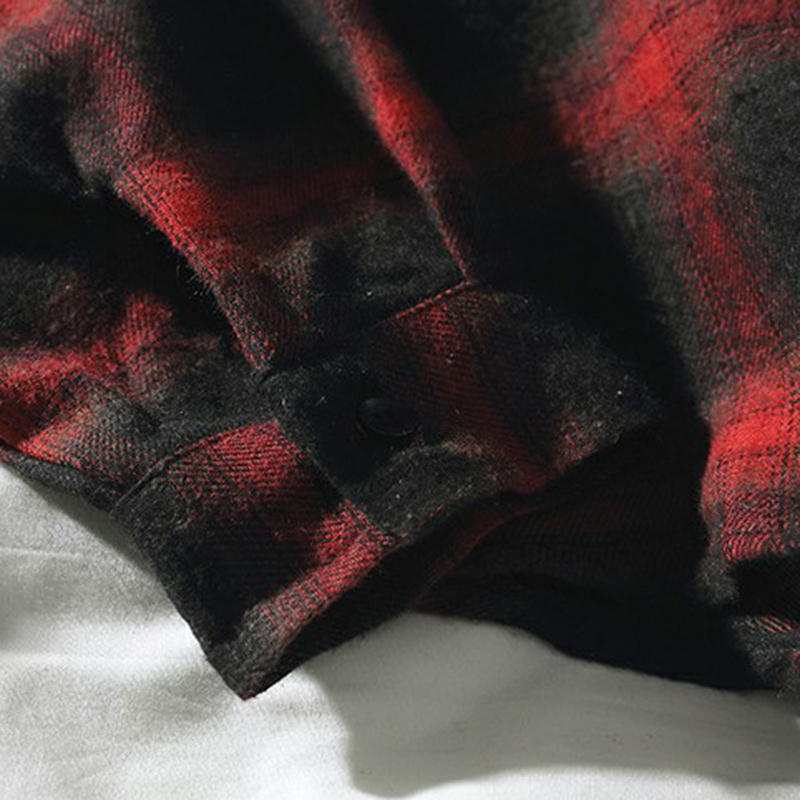 Skjorte herre tøj retro plus size herre skjorter lange ærmer plaid koreansk stil harajuku enkeltradet