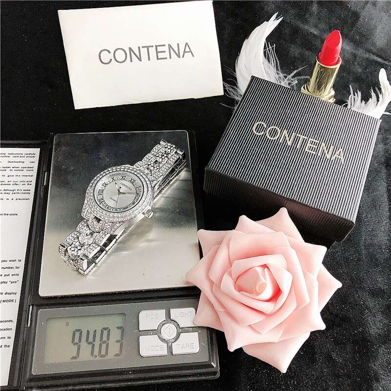 CONTENA-reloj de cuarzo informal para mujer, pulsera clásica de lujo con diamantes,