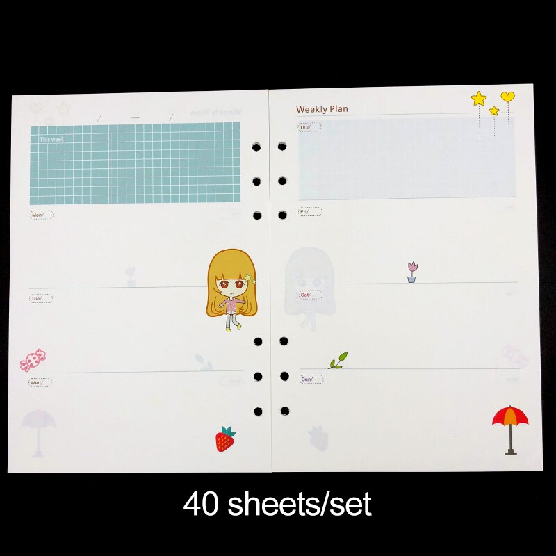 Lovedoki diario recambio A6A5 semanal mensual papel de relleno de planificador para Filofax Dokibook carpeta cuaderno de papelería escolar: infun weekly / A6 Medium