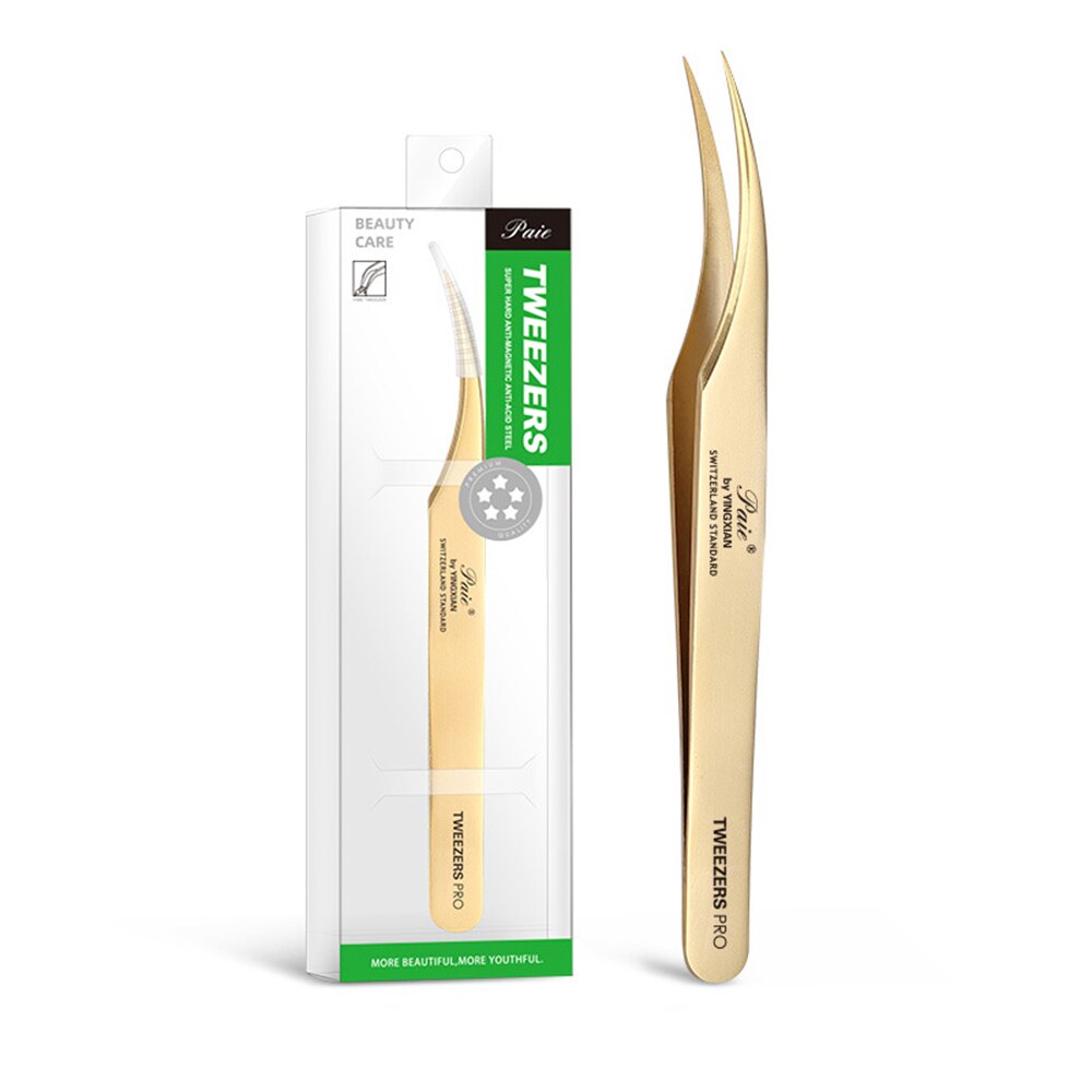 Rvs Wimpers Pincet Professionele Voor Wimpers Extension Gold Decor Anti-Statische Wimper Tweezer Make-Up Tools: Golden 02