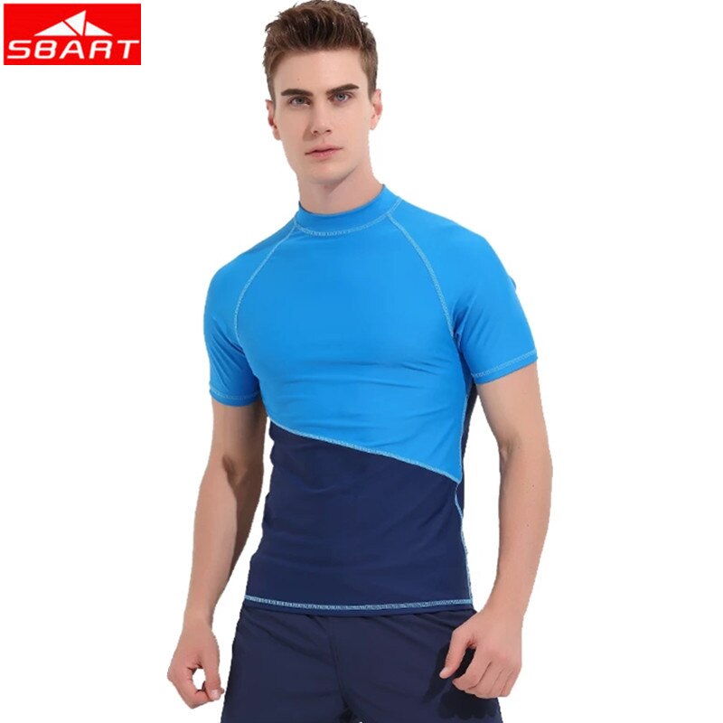 Split Maar Rashguard Korte Mouwen Wetsuit T-shirt Maren Sneldrogende Surfen Badmode. Geweldig. Uv Zwemmen Rash Guard Baden Sui: Blue / XL