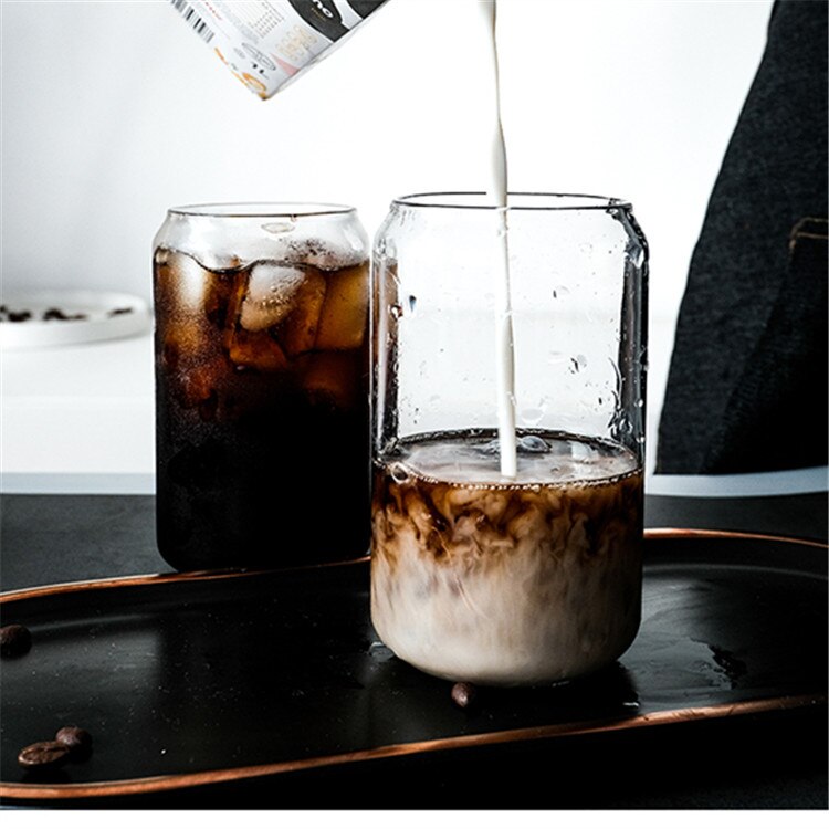 500ml Cola glass cup Nordic minimalist milk beer juice cold drink cups Manual blowing can Japanese drinking utensils with straws