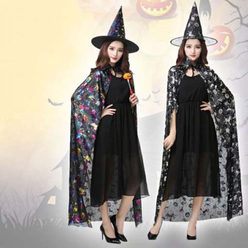 Trajes de desempenho na moda conjuntos de manto de halloween bonés de bruxa abóbora trajes assustadores cosplay bat chapéu roupas de bruxa das mulheres dos homens