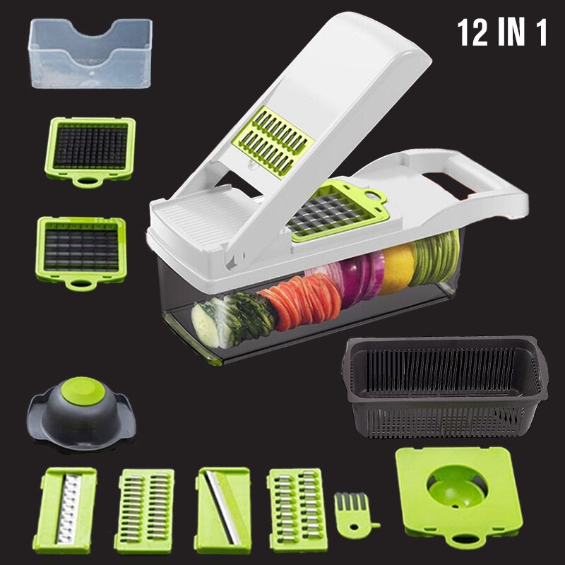 Multifunctionele Groentesnijder Slicer Rasp Cutter Dunschiller Dunschiller Wortel Rasp Afvoer Mand Keuken Tool 12 In 1: White 12 in 1