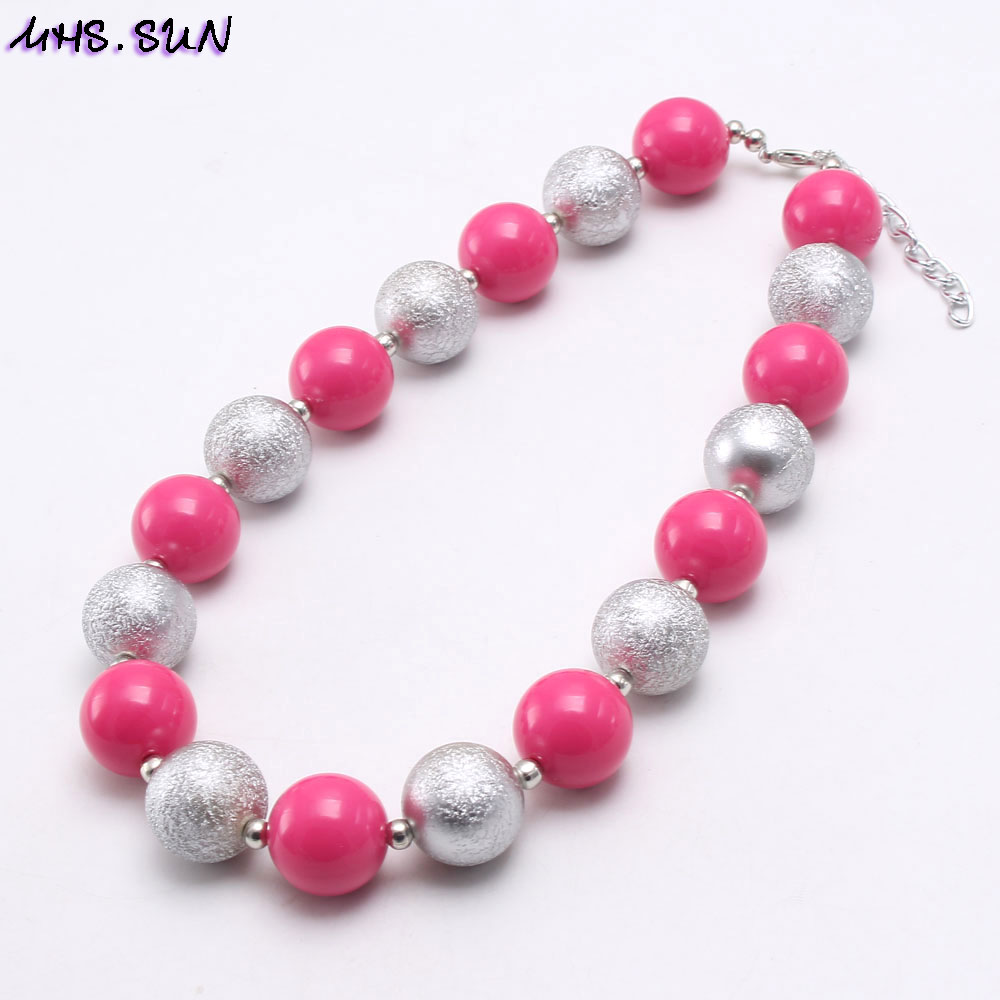 Mhs. Zon Leuke Hete Roze/Zilver Kleur Ketting Armbanden Meisjes Baby Chunky Sieraden Voor Kids Kinderen Kralen Ketting Mooie