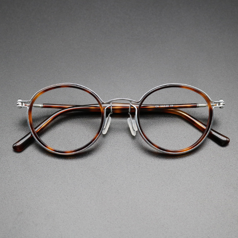 Vintage Titanium Brillen Frame Mannen Ronde Bijziendheid Bril Vrouwen Retro Optische Luxe Brilmontuur Brillen: Style2 T1