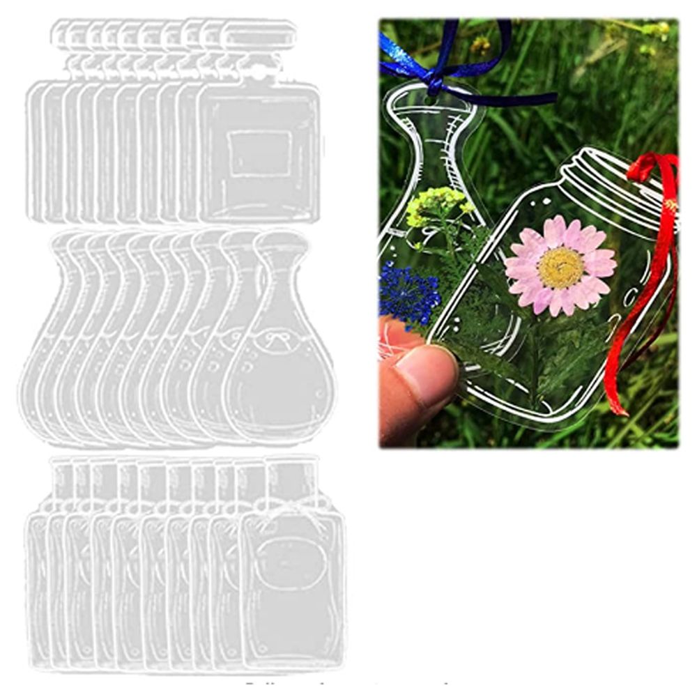 Marcapáginas de flores prensadas con patrón de botella de deseos, marcapáginas de flores secas transparentes, marcapáginas de página de flores: Rojo