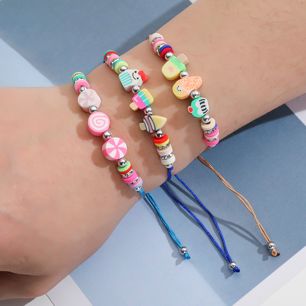 Boho 12 -piece women's soft clay pearl ice candy charms yoga bracelets set braided adjustable rope chain jewelry