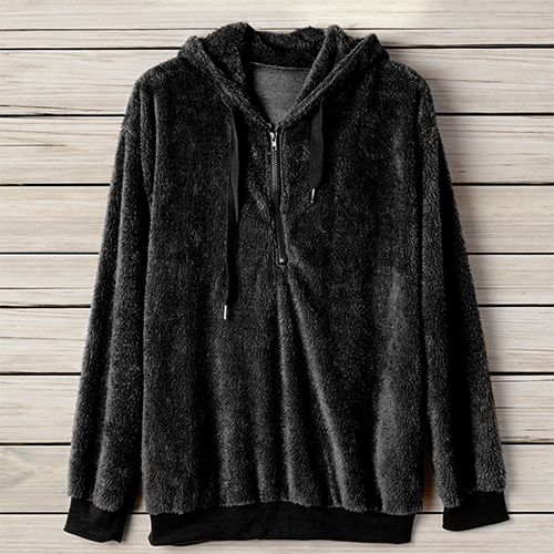 PatPat Reine Farbe Woll Hoodie Herbst Beiläufige Frau Kleidung oben Mantel Jacke Freizeit und Komfort: Schwarz / S