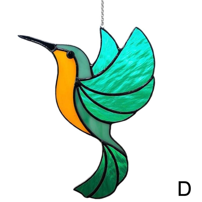 Alloy Ukrainian Stained Glass Hummingbird Collection Light Pendant Chakra Chandeliers Suncatcher Garden Ornament Crystal B5f3: Dark green