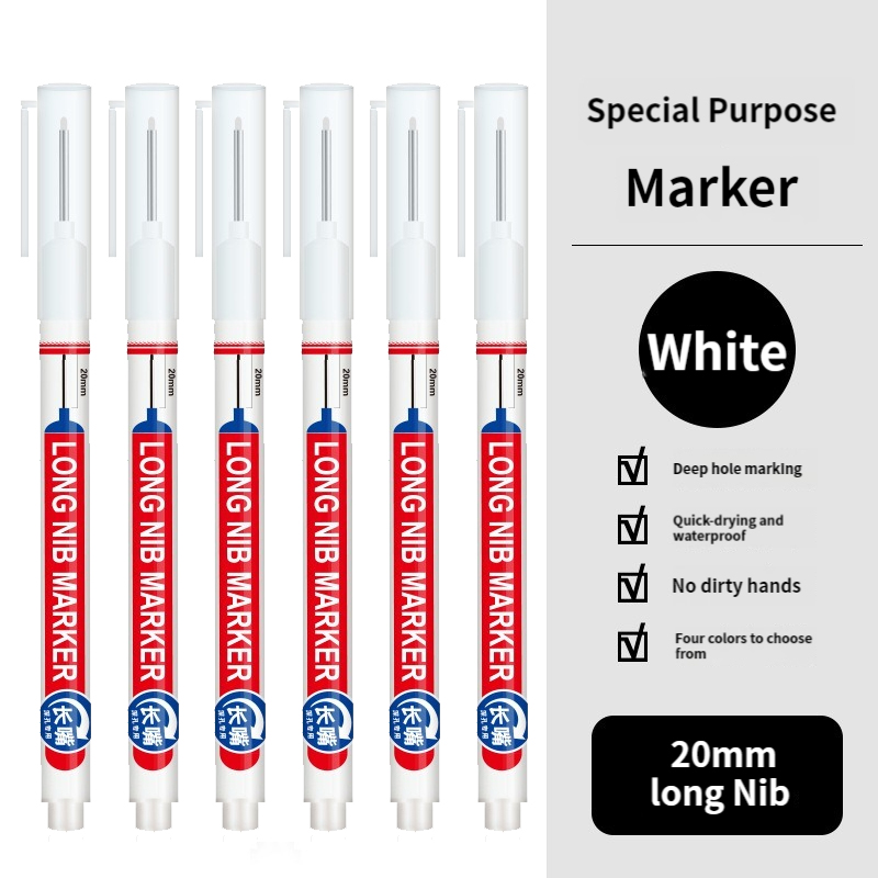 20 mm tiefes See, langer Spitzenkopf, Permanentmarker, Mehrzweck-Perforationsstift aus Metall, wasserdichte Badezimmer-Holzbearbeitungsdekoration: WEISS