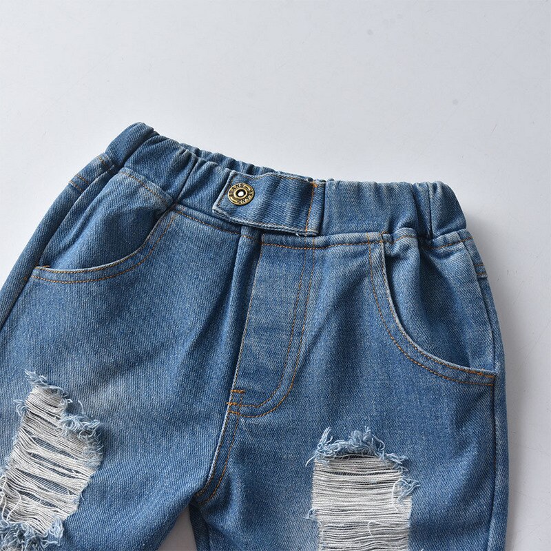 Top og top børn afslappet ripped jeans bukser børn drenge piger denim bukser med knækket løst hul til forår efterår
