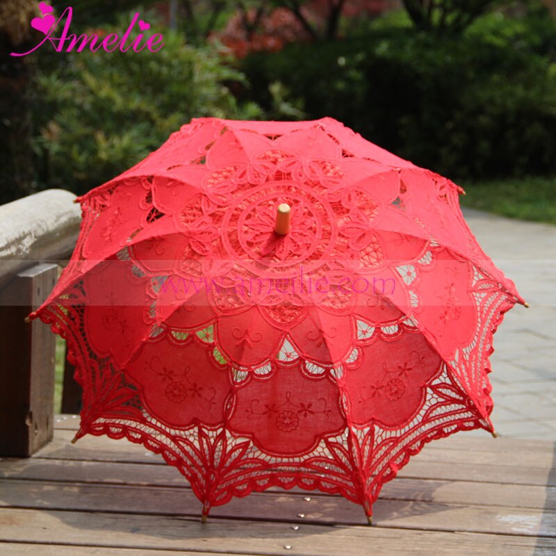 Battenberg Red Wedding Lace Parasol