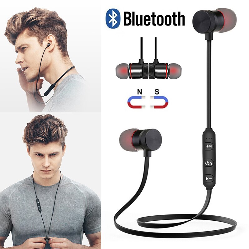 M9 magnetische draadloze bluetooth in-ear hoofdtelefoon oordopjes met microfoon voor smartphone + hoofdtelefoon opbergdoos