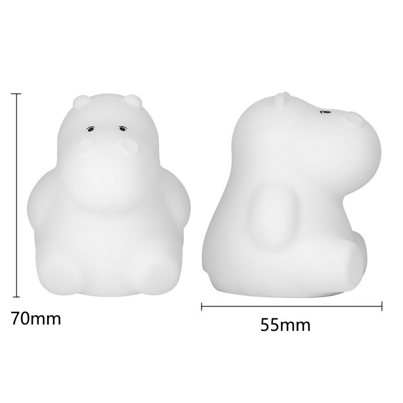 Mini björn flodhäst uggla pingvin kanin led nattlampa 9 färger tecknad silikon djur sänglampa för barn barn baby: Mini flodhäst