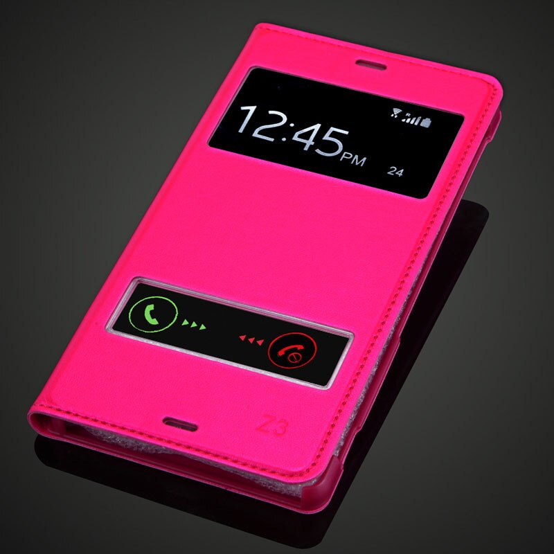 Para Sony Xperia Z3 D6603 D6643 D6653 D6616 D6633 cubierta de la carcasa de la batería de lujo Hashion View Windows Flip Funda de cuero PU: rose