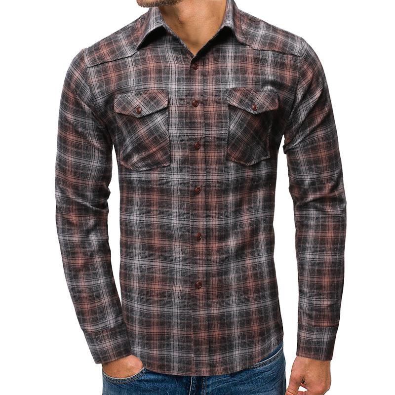 Camisas de algodón para hombre, camisas de algodón entalladas, camisas de algodón 65% informales con bolsillos dobles, camisas sociales, blusa de talla grande: Red Plaid 1513-CS06- / S