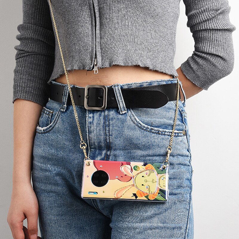 Strass Leeuw Gevallen Voor Huawei P40 Pro 5G P30 Gevallen Crossbody Telefoon Leuke Portefeuilles Voor Huawei 5G Mate 30 Funda Capa Chain Cover