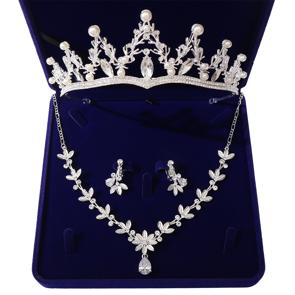 Barock Gold Kristall Perle Blumen Braut Schmuck Sets Strass Crown Tiaras Afrikanische Perlen Schmuck Set Halskette Ohrringe Set