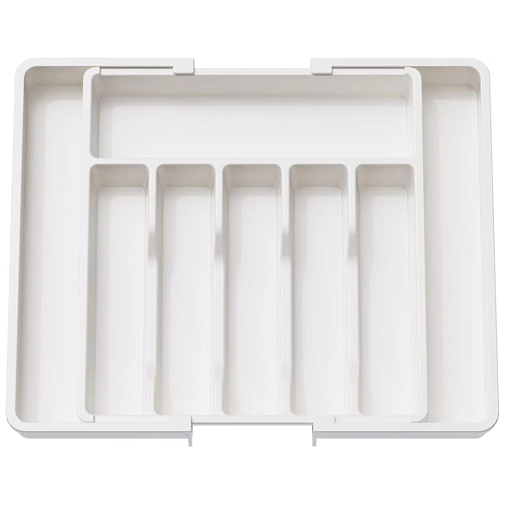 Organizador de cajones para cubiertos, tenedor, cuchara, palillos y caja de almacenamiento de cubiertos, organizador de estante de almacenamiento divisor de cubiertos, 1 ud.: Blanco