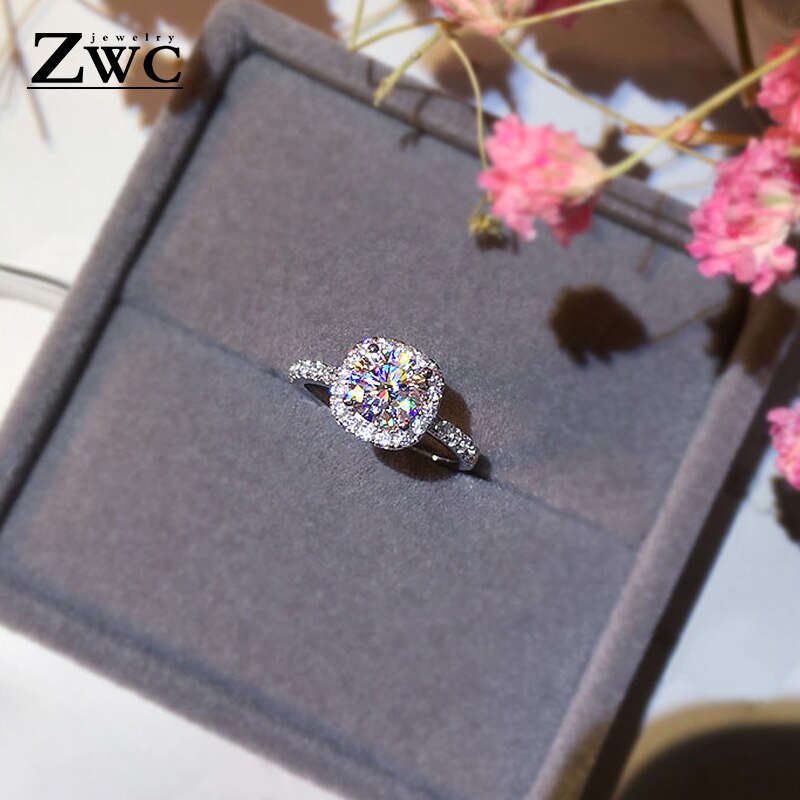 ZWC Crystal Engagement Claws Rings For Women AAA White Zircon Cubic rings Female Wedding Jewerly