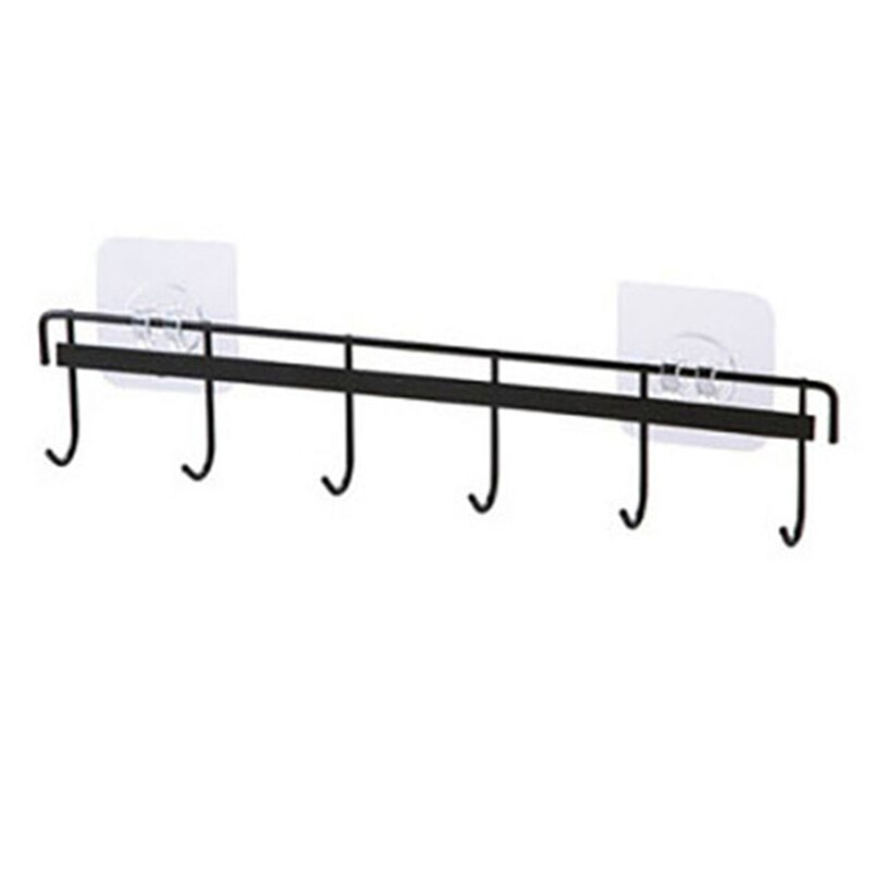 6 Haken Muur Opknoping Haak Rek Keuken Keukengerei Handdoek Haak Hanger Voor Muur Deur Terug Keuken Badkamer Organizer Zelfklevende: Black