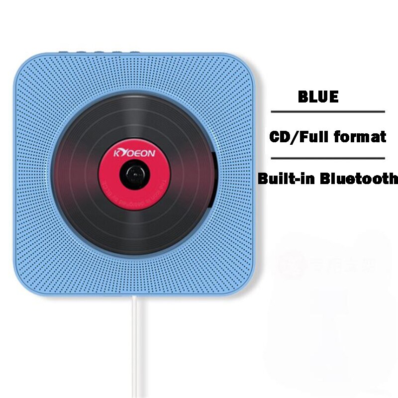 Portable CD Player Bluetooth Wall Mountable CD Music Player MP3 FM Audio Radio Speaker Stereo 3.5MM Headphone Jack Home: blue with EU Plug