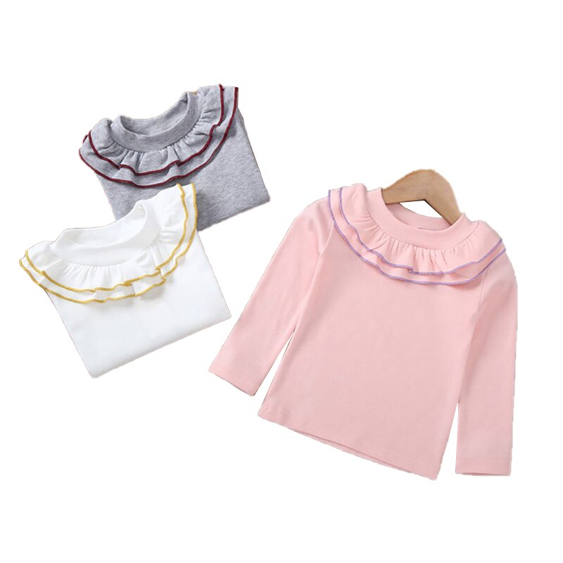 Herfst Meisjes T-shirt Lange Mouwen Baby Kids Kraag Dieptepunt Shirt Voor Kinderen Kleding Lente Meisje Tops