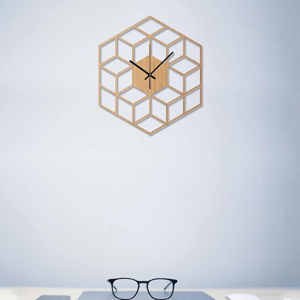 Reloj de pared de cuarzo Hexagonal de madera de bambú para decoración del hogar, reloj de pared de cuarzo, grande, silencioso, geométrico