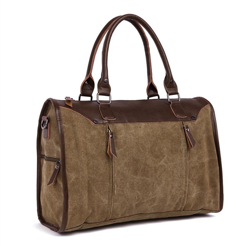 Multifunctionele Mannen Handtas Vrouw Casual Canvas + Pu Schoudertas Grote Capaciteit Canvas Mannen Splice Bagage Reistassen: Chocolade