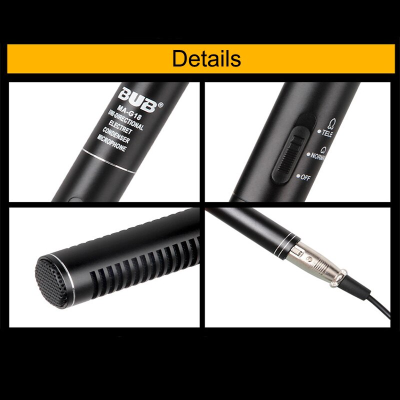 BUB G18 Interview Microphone Filming DV Recording Electret Condenser Microphone 7m Wired Metal Microphones