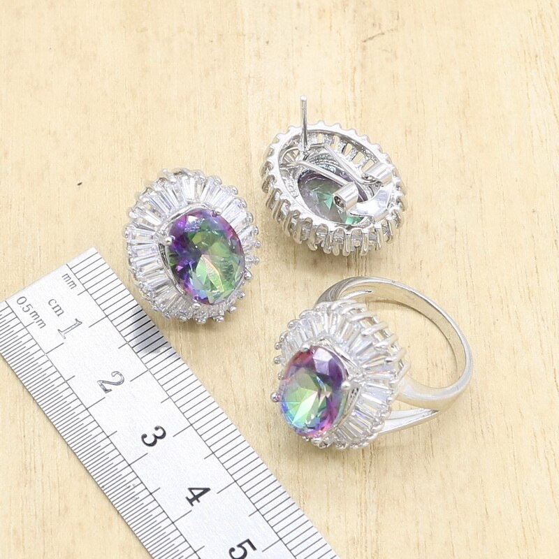 Bruids Sieraden Set Dames - Regenboog Zirconia Ketting, Oorbellen, Armband, Ring - Verloving Bruiloft