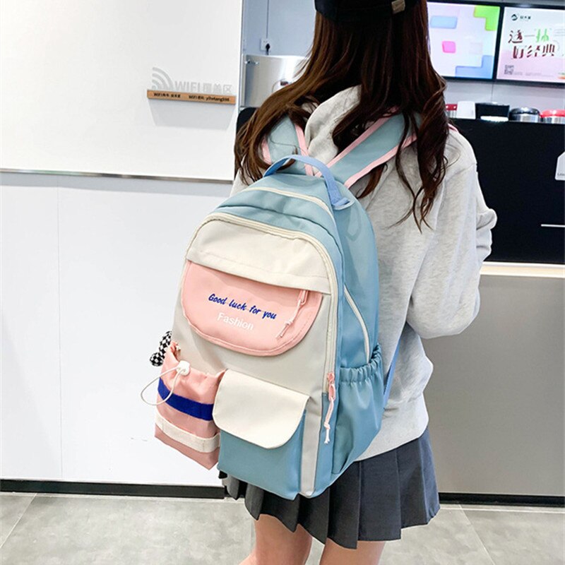 Fengdong teenage girls waterproof school backpack student high school bags female black notebook backpack girl large book bag