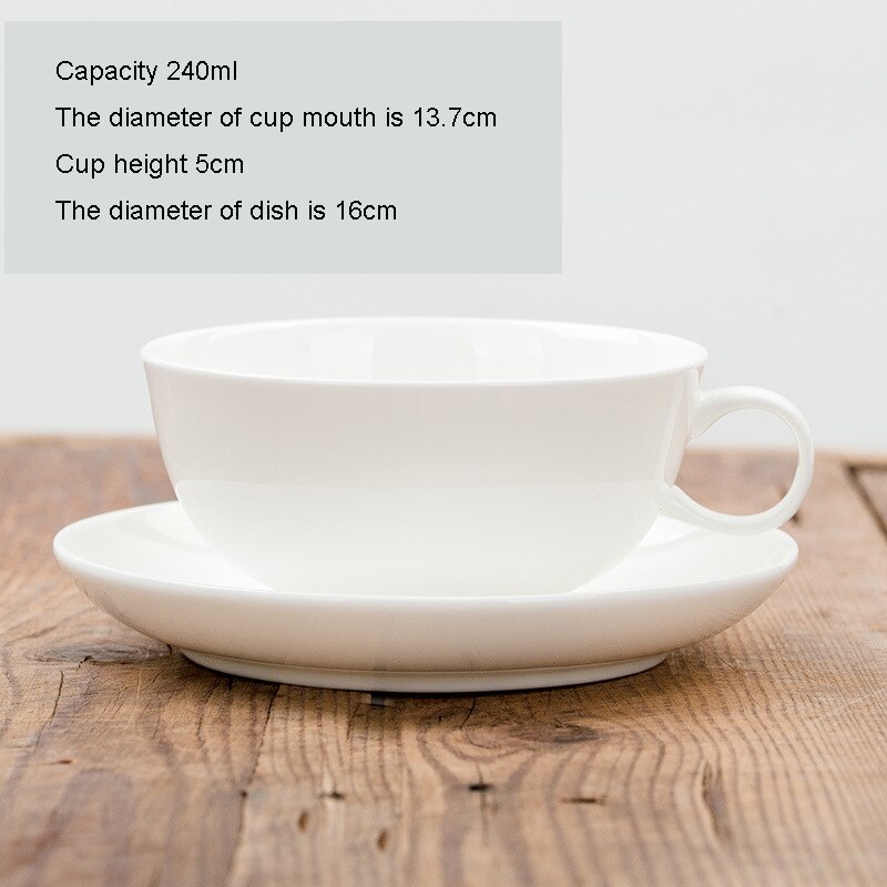 Tasse à café en porcelaine en céramique, os blanc pur, tasses de Latte nordique simples, fantaisie créative, thé de l'après-midi, café, tasse et soucoupe, cuillère: 240ml13.7cm diameter