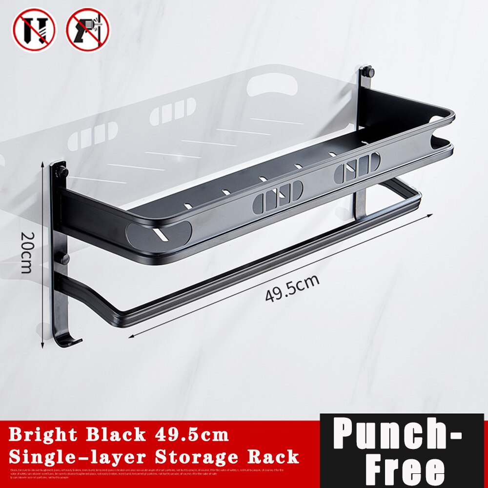 Punch-Free For Bathroom Accessories Space Aluminum Black Multifunctional Single And Double Layer Storage Rack Shower Shelves: black 1 Floor 50cm