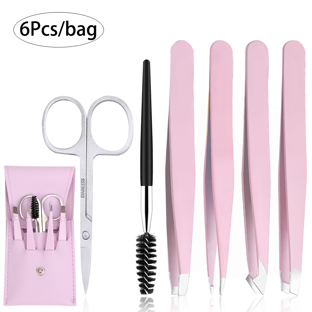 Juego de pinzas para depilación de cejas, pinzas para pestañas de acero inoxidable, punta plana inclinada, herramientas de maquillaje, 4/6 Uds.